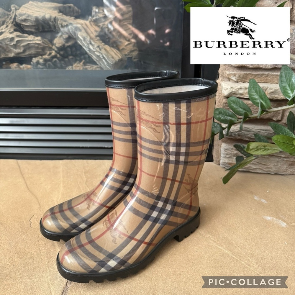 Burberry Haymarket Mid Rainboot Wellies {36/6.5}